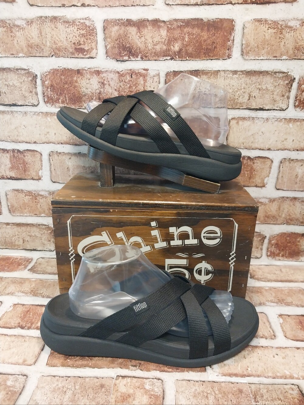 Pre-owned Fitflop F-mode Go Webbing Flatform Strappy Slides
